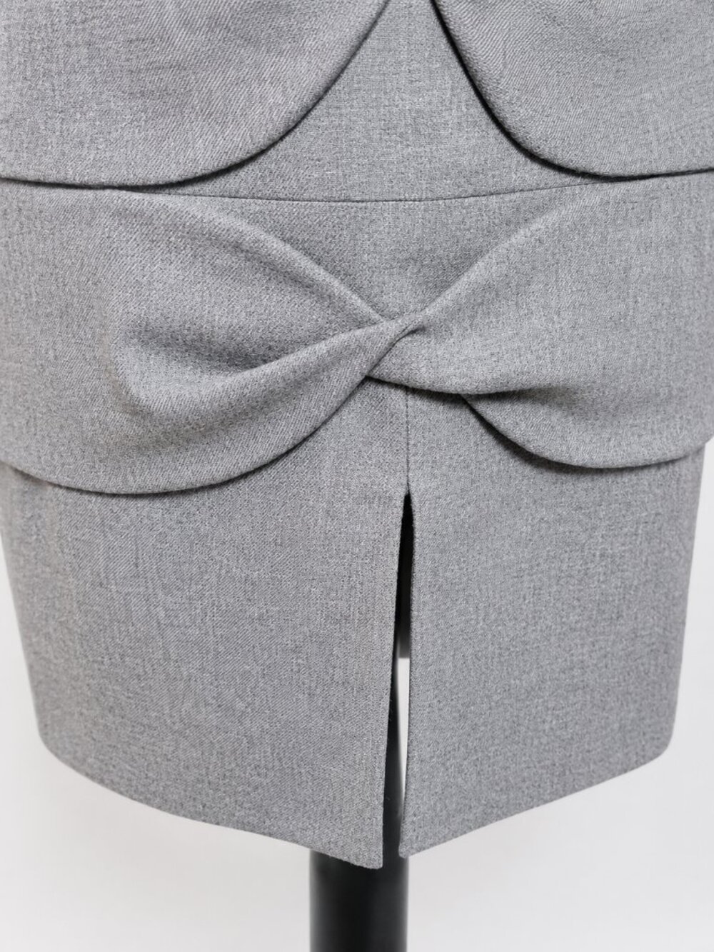 Escada Gray Wool Blend Pencil Skirt Size 38 | Draped Bow Back Detail - Picture 3 of 7